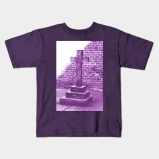 Graveyard church cross, purple monochrome photography Kids T-Shirt